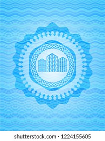 buildings icon inside water representation emblem background.