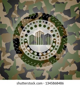 buildings icon on camouflage pattern