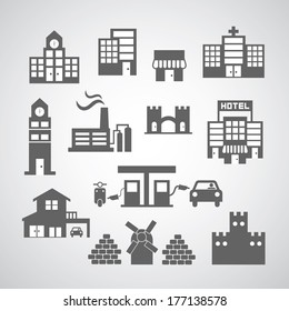 buildings icon on gray background 