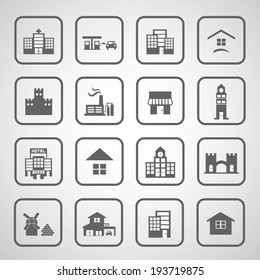 buildings icon on gray background 