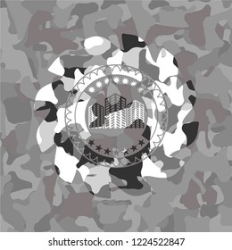 buildings icon on grey camo texture