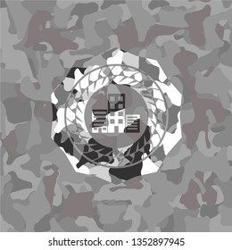 buildings icon on grey camouflage texture