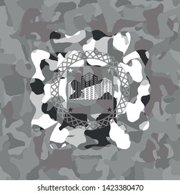 buildings icon on grey camouflaged pattern
