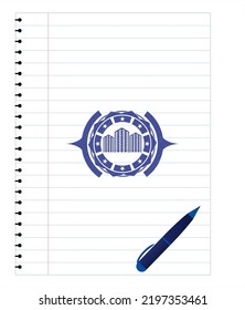 buildings icon pen effect. Blue ink. Vector Illustration. Detailed. 