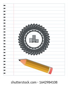 buildings icon pencil strokes emblem. Vector Illustration. Detailed.