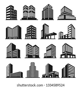 Buildings icon in perspective, cityscape construction set. Architecture Vector line art illustration isolated on white background. 