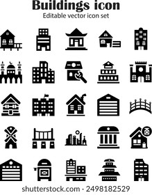 Buildings icon set of 25