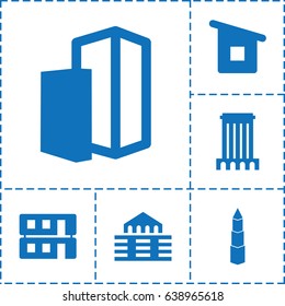 Buildings icon. set of 6 buildings filled icons such as house building