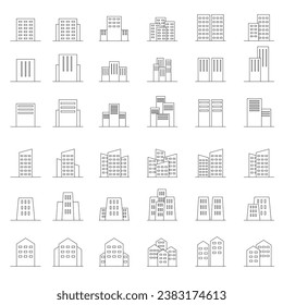 Buildings icon set. Architecture line icons set on white background for graphic and website design