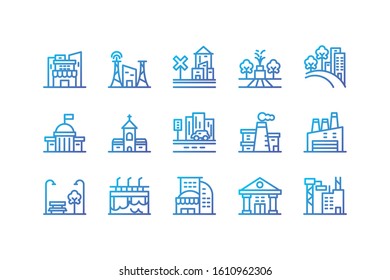 Buildings icon set design, City architecture urban modern downtown contemporary metropolis exterior and construction theme Vector illustration