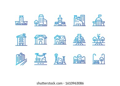 Buildings icon set design, City architecture urban modern downtown contemporary metropolis exterior and construction theme Vector illustration