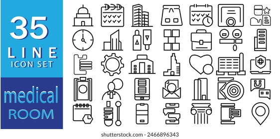 Buildings icon set. Included the icons as home, hotel, medical hospital, city and more.