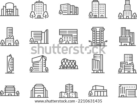 Buildings icon set. Included the icons as home, hotel, medical hospital, city and more.