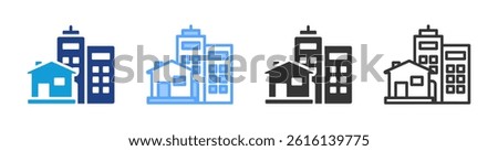 Buildings icon set multiple style collection