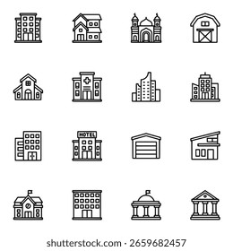 Buildings Icon Set Outline vector