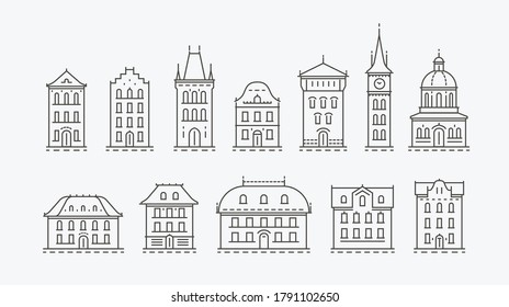 Buildings icon set, symbol. Architecture, city concept