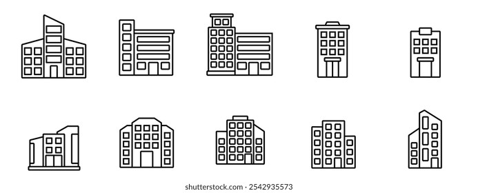 Conjunto de iconos de edificios para el Web. Icono de esquema