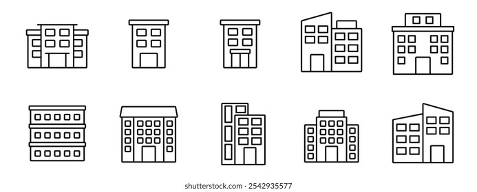 Buildings icon set for web. Outline icon