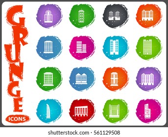 Buildings icon set for web sites and user interface in grunge style