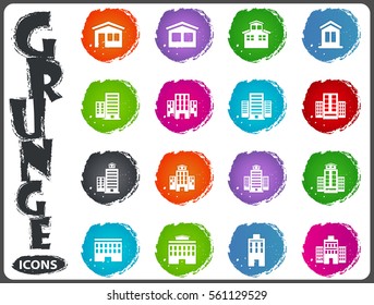 Buildings icon set for web sites and user interface in grunge style