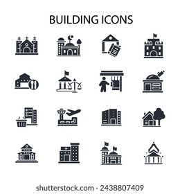 Buildings icon set.vector.Editable stroke.linear style sign for use web design,logo.Symbol illustration.