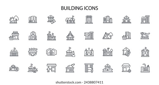 Buildings icon set.vector.Editable stroke.linear style sign for use web design,logo.Symbol illustration.