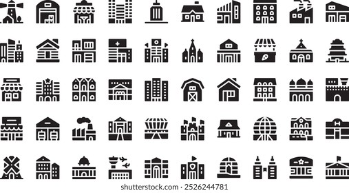Buildings icons High-Quality Vector Icons Collection with Editable Stroke. Ideal for Professional and Creative Projects.