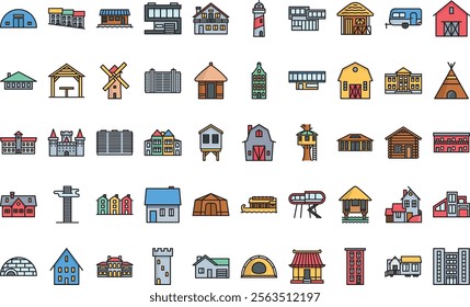 Buildings icons High-Quality Vector Icons Collection with Editable Stroke. Ideal for Professional and Creative Projects.