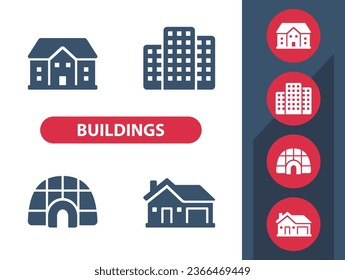 Buildings Icons. House, Mansion, Skyscrapers, Igloo, Building Vector Icon