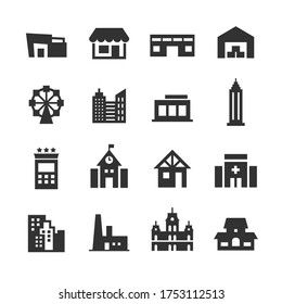 Buildings Icons - Illustration - Editable Vector Graphic