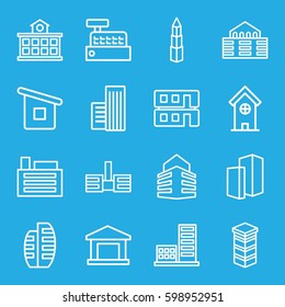 buildings icons set. Set of 16 buildings outline icons such as building, house builidng