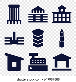 Buildings icons set. set of 9 buildings filled icons such as house building