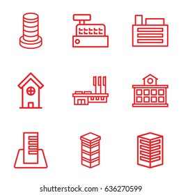 Buildings icons set. set of 9 buildings outline icons such as building