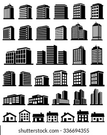 Buildings icons set vector 