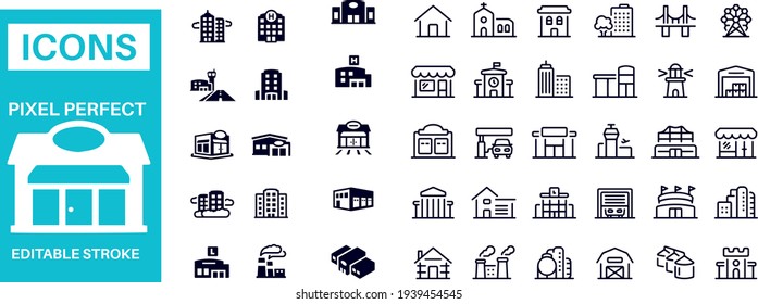 Buildings Icons vector design outline 