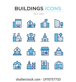 Buildings icons. Vector line icons set. Premium quality. Simple thin line design. Modern outline symbols collection, pictograms.