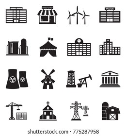 Buildings Institutions Icons Black Flat Design Stock Vector (Royalty ...