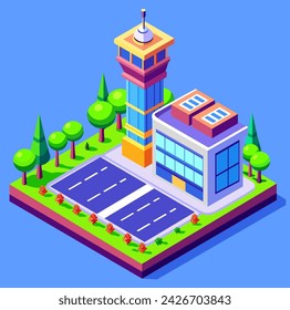 A Buildings isometric game asset  art  style 3D cityscape view of the top of the house and street trees