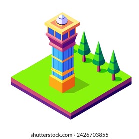 A Buildings isometric game asset  art  style 3D cityscape view of the top of the house and street trees