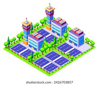 A Buildings isometric game asset  art  style 3D cityscape view of the top of the house and street trees
