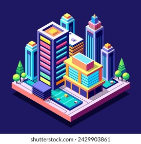 A Buildings isometric game asset  art  style 3D cityscape set of the top of the house and street trees