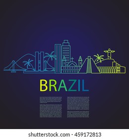 Buildings and landmarks of the Brazilian city of Rio de Janeiro .City skyline vector  Linear illustration. 