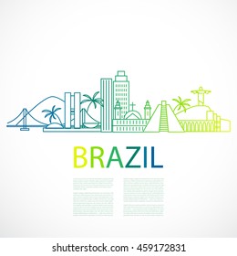 Buildings and landmarks of the Brazilian city of Rio de Janeiro .City skyline vector  Linear illustration. 