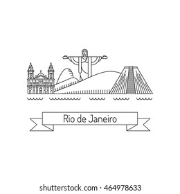 Buildings and landmarks of the Brazilian city of Rio de Janeiro. Panorama of Rio de Janeiro. Template  Rio de Janeiro