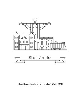 Buildings and landmarks of the Brazilian city of Rio de Janeiro. Panorama of Rio de Janeiro. Template  Rio de Janeiro