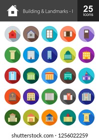 Buildings & Landmarks Flat Long Shadow Icons