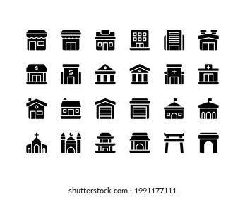 Buildings and Landmarks Glyph Icon Set