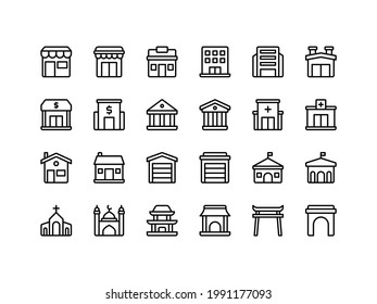 Buildings and Landmarks Outline Icon Set