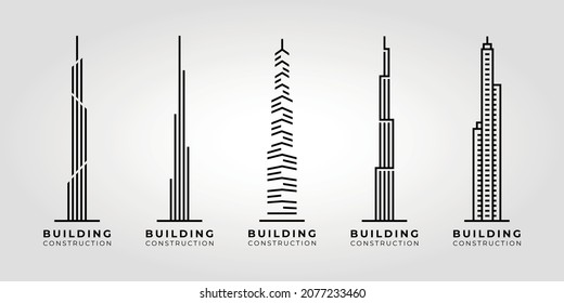 Buildings line art icon set vector. Office building, apartment, house, business area illustration design.