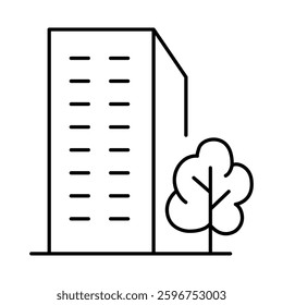 Buildings Line Editable Stroke Icon. Real Estate, House, Home, Apartment, Condominium, Hotel, Mall, City, Cityscape, Town, Downtown, Museum, Architecture Buildings Icons Vector Illustration